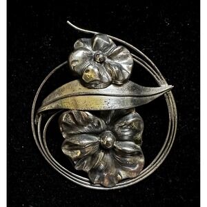 1930-40 Art Deco Sterling Silver Pansy Flower Pin Brooch 3"